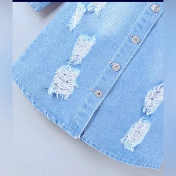 BNIB GIRLS DISTRESSED LONG DENIM JACKET 6 Y - Picture 6 of 16